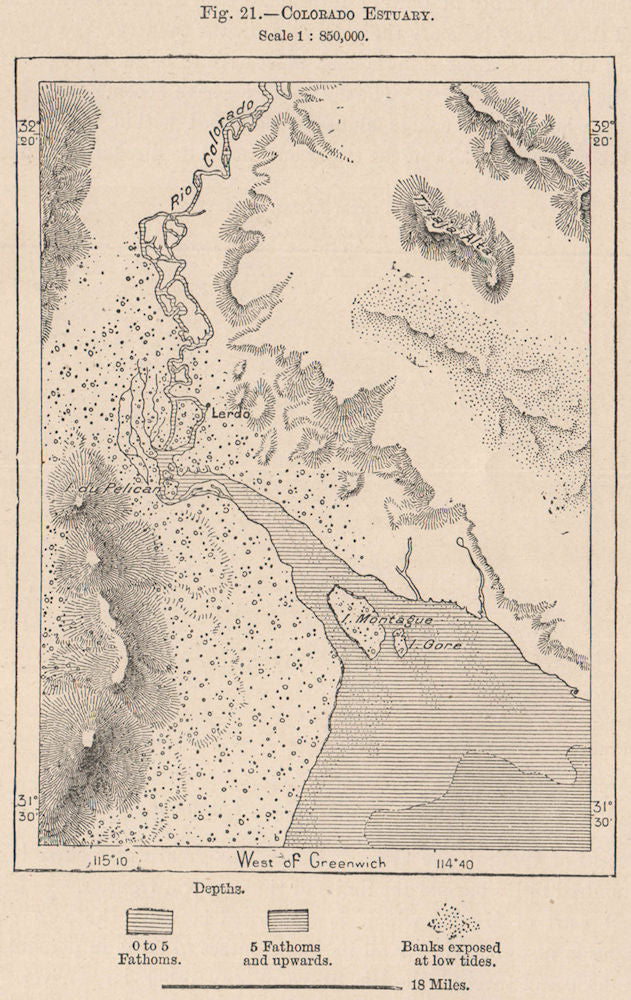 Colorado Estuary. Mexico 1885 old antique vintage map plan chart
